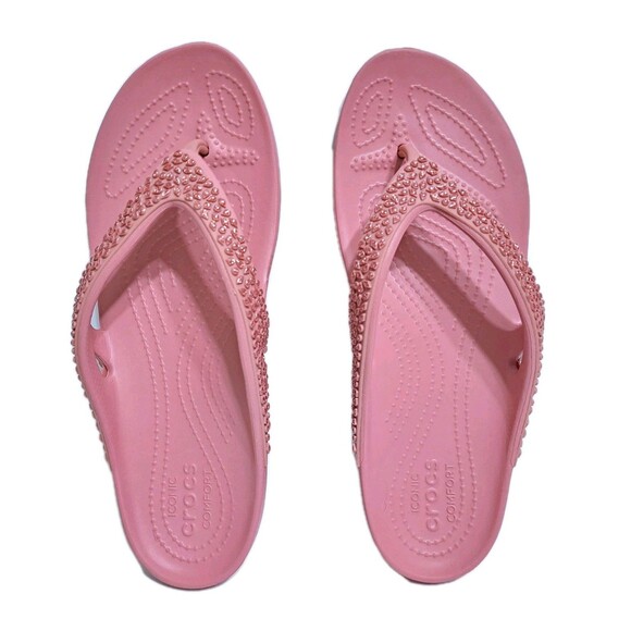 Crocs Kadee Women's 9 Embellished Gem Flip Flop Pink Sandals Thong Beach Pool - Picture 6 of 8